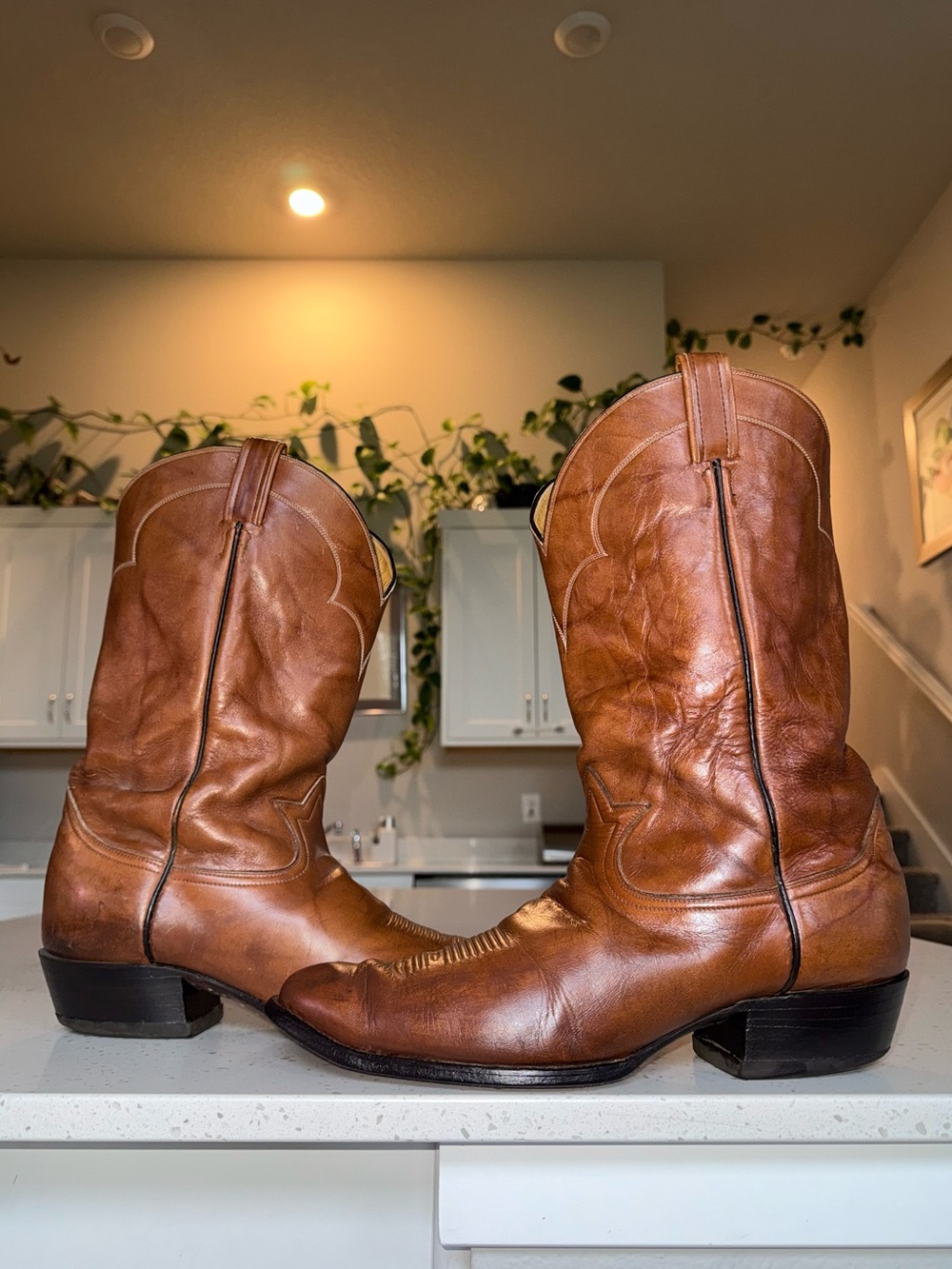Vintage Tony Lama Brown Leather Cowboy Boots